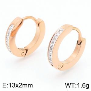 Simple and stylish stainless steel creative circular outer arc diamond inlaid charm rose gold buckle earrings - KE116534-GC