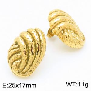 European and American retro personalized stainless steel creative pounding spiral groove geometric temperament gold earrings - KE116688-KFC