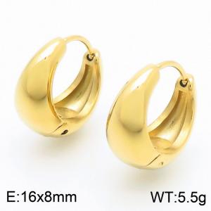 European and American fashion personality stainless steel 16 × 8mm creative thick rough polished irregular circular temperament gold earrings - KE116703-GC
