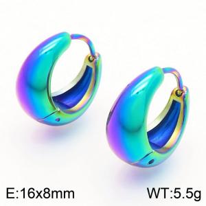 European and American fashion personality stainless steel 16 × 8mm creative thick and rough polished irregular circular colorful earrings - KE116704-GC