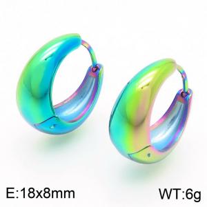 European and American fashion personality stainless steel 18 × 8mm creative thick and rough polished irregular circular colorful earrings - KE116707-GC
