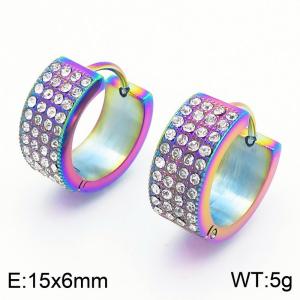 European and American fashion stainless steel 15 × 6mm creative circular outer arc diamond inlaid temperament colored earrings - KE116711-GC