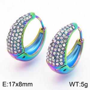 European and American fashion stainless steel 17 × 8mm creative irregular circular outer arc diamond inlaid earrings with dazzling color temperament - KE116714-GC
