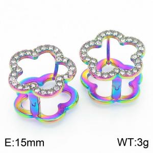 Flower Shape Stainless Steel Earrings With Stone Multicolor - KE116747-GC