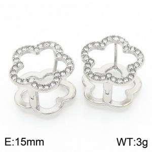 Flower Shape Stainless Steel Earrings With Stone Silver Color - KE116748-GC
