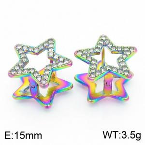Five-pointed Star Shape Stainless Steel Earrings With Stone Multicolor - KE116750-GC