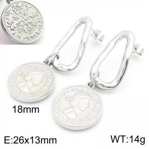 Personalized stainless steel shaped geometric earrings paired with Elizabeth portrait coin pendant - KE117011-Z