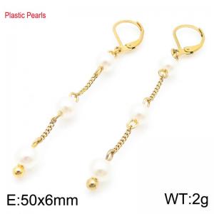 Stainless Steel Round Bead Drop Pearl Earrings for Women Simple Gold Color Trend Jewelry - KE117351-Z