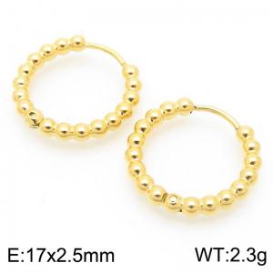 Women 17mm Gold-Plated Stainless Steel Beaded Round Clip-on Earrings - KE117437-GC