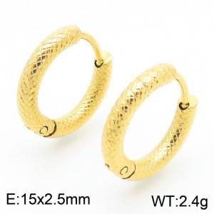 Women 15mm Gold-Plated Stainless Steel Snake Skin Round Clip-on Earrings - KE117442-GC