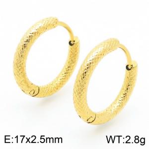 Women 17mm Gold-Plated Stainless Steel Snake Skin Round Clip-on Earrings - KE117447-GC
