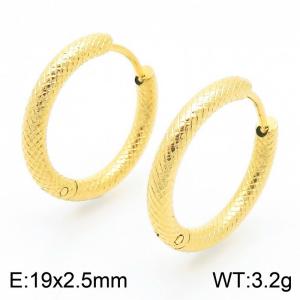 Women 19mm Gold-Plated Stainless Steel Snake Skin Round Clip-on Earrings - KE117449-GC