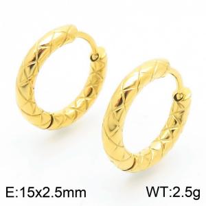 Women 15mm Gold-Plated Stainless Steel Net Mark Round Clip-on Earrings - KE117451-GC