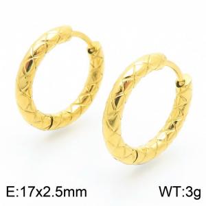 Women 17mm Gold-Plated Stainless Steel Net Mark Round Clip-on Earrings - KE117453-GC