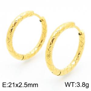Women 21mm Gold-Plated Stainless Steel Net Mark Round Clip-on Earrings - KE117457-GC