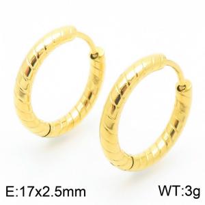 Women 17mm Gold-Plated Stainless Steel Striped Round Clip-on Earrings - KE117459-GC