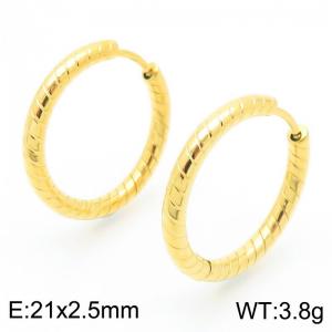 Women 21mm Gold-Plated Stainless Steel Striped Round Clip-on Earrings - KE117463-GC