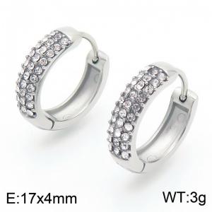Women 4mm Stainless Steel&Rhinestones Round Clip-on Earrings - KE117467-GC
