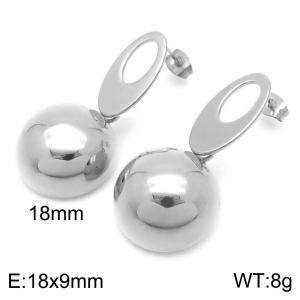 Big Round Bead Stainless Steel Earrings Silver Color - KE117500-Z