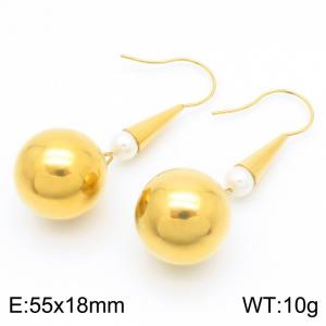 Big Round Bead Stainless Steel Earrings Gold Color - KE117502-Z