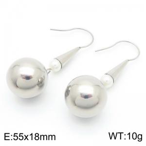 Big Round Bead Stainless Steel Earrings Silver Color - KE117503-Z
