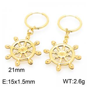 Fashionable stainless steel creative circle ear buckle suspension with rudder pendant temperament gold earrings - KE117512-GC