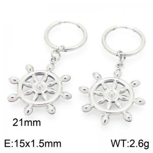 Fashionable stainless steel creative circle ear buckle suspension with rudder pendant temperament silver earrings - KE117513-GC