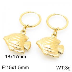 Fashionable stainless steel creative circle ear buckle hanging with small fish pendant temperament gold earrings - KE117514-GC