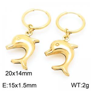 Fashionable stainless steel creative circle ear buckle hanging with small dolphin pendant temperament gold earrings - KE117516-GC