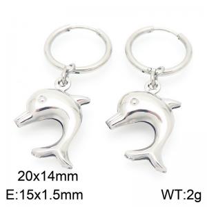 Fashionable stainless steel creative circle ear buckle hanging with small dolphin pendant temperament silver earrings - KE117517-GC