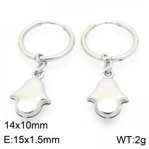 Fashionable stainless steel creative circle ear buckle hanging palm pendant temperament silver earrings - KE117519-GC