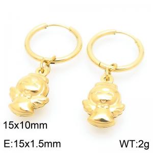 Fashionable stainless steel creative circle ear buckle hanging with angel girl pendant temperament gold earrings - KE117520-GC