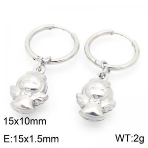 Fashionable stainless steel creative circle ear buckle hanging with angel girl pendant temperament silver earrings - KE117521-GC
