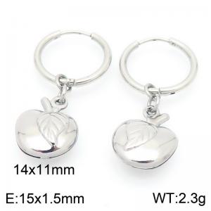 Fashionable stainless steel creative circle ear buckle hanging small apple pendant temperament silver earrings - KE117522-GC