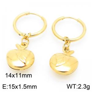 Fashionable stainless steel creative circle ear buckle hanging small apple pendant temperament gold earrings - KE117523-GC