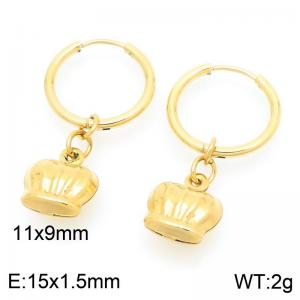 Fashionable stainless steel creative circle ear buckle hanging small crown pendant temperament gold earrings - KE117524-GC