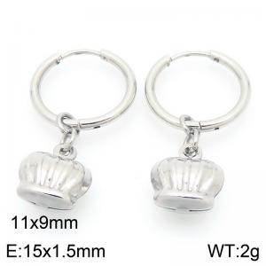 Fashionable stainless steel creative circle ear buckle hanging small crown pendant temperament silver earrings - KE117525-GC
