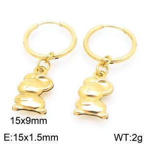 Fashionable stainless steel creative circle ear buckle hanging small mouse pendant temperament gold earrings - KE117526-GC