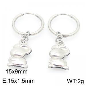 Fashionable stainless steel creative circle ear buckle hanging small mouse pendant temperament silver earrings - KE117527-GC