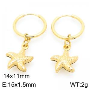 Fashionable stainless steel creative circle ear buckle hanging ocean pentagram pendant temperament gold earrings - KE117528-GC