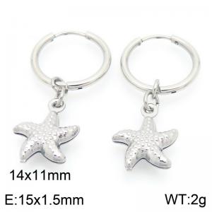 Fashionable stainless steel creative circle ear buckle hanging ocean pentagram pendant temperament silver earrings - KE117529-GC