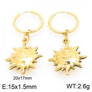 Fashionable stainless steel creative circle ear buckle hanging sun pendant temperament gold earrings - KE117530-GC