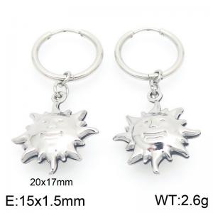 Fashionable stainless steel creative circle ear buckle hanging sun pendant temperament silver earrings - KE117531-GC
