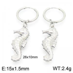 Fashionable stainless steel creative circle ear buckle hanging seahorse pendant temperament silver earrings - KE117533-GC