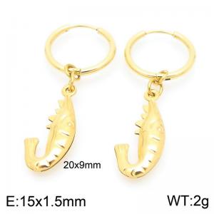 Fashionable stainless steel creative circle ear buckle hanging crayfish pendant temperament gold earrings - KE117534-GC