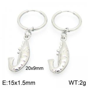 Fashionable stainless steel creative circle ear buckle hanging crayfish pendant temperament silver earrings - KE117535-GC