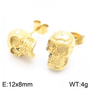 316L Stainless Steel Skull Stud Earrings For Men Punk Gold Color Biker Party Jewelry - KE117710-KJX