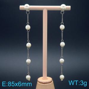 Stainless steel tassel earrings paired with four pearl pendants - KE118636-Z