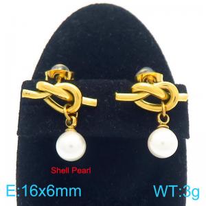 Stainless steel knotted earrings paired with pearl pendants - KE118637-Z