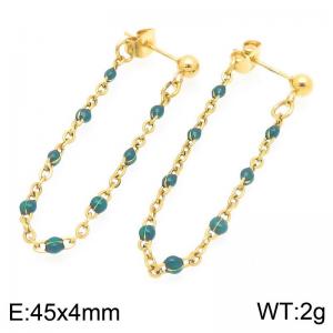 Stainless Steel Chain Earrings With Colorful Beads Gold Silver Color - KE118973-Z